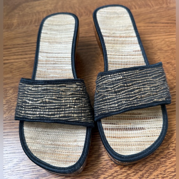 Carved Wooden Slides Clogs‎ Summer Shoes Wedges Heels Woven Retro Sandals 7.5 8 - Picture 3 of 11